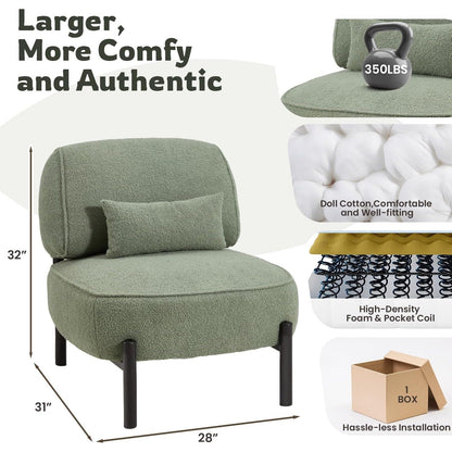 YODOLLA  Mid Century Modern Accent Chair, Extra Large Teddy Upholstered Lounge Chair with Pillow