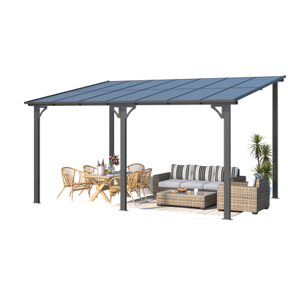 YODOLLA 14' x 10' Hard Top Lean to Gazebo for Patio, Dark Gray