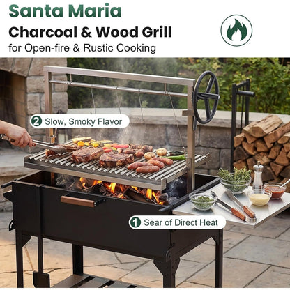 YODOLLA BBQ Grill, Wood & Charcoal Grill with Adjustable Cranking System