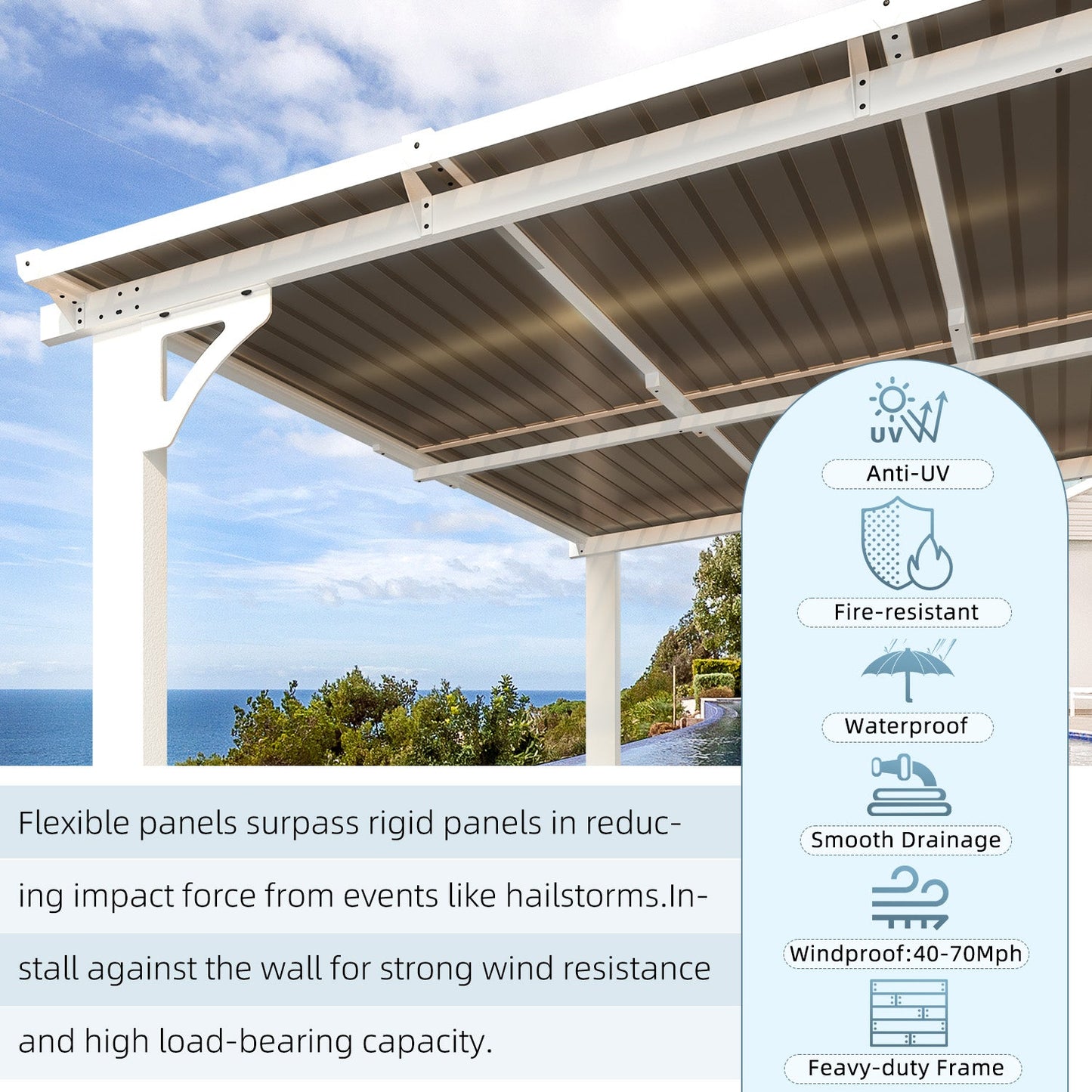 YODOLLA 8' x 5' Wall Mounted Gazebos Pergola, White