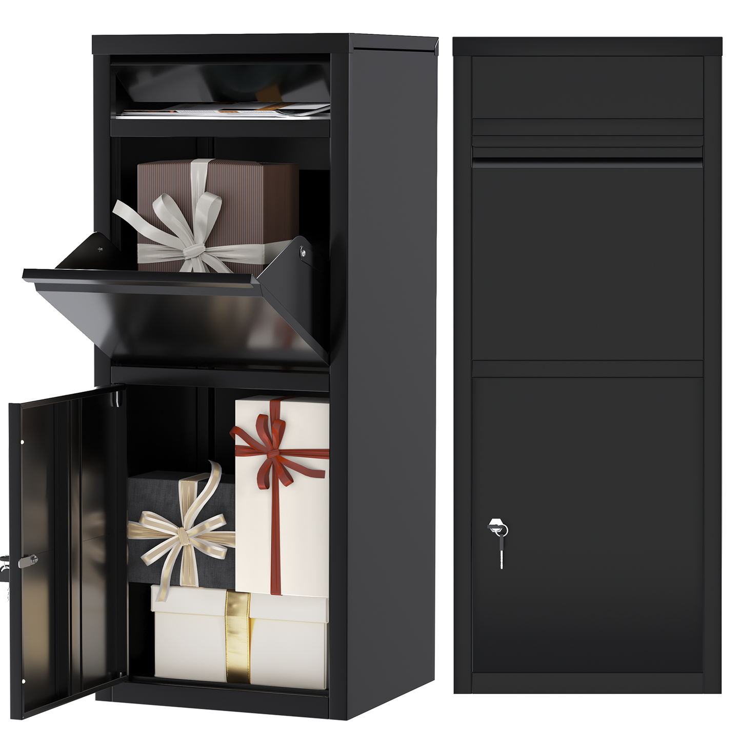 YODOLLA Package Delivery Box for Outside Anti-Theft Parcel Drop Box with Lock, Black