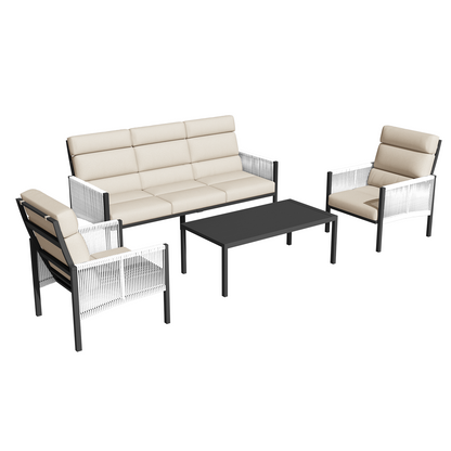 YODOLLA 4 Pieces Aluminum Patio Furniture Set with PE Rope Armrest, Beige