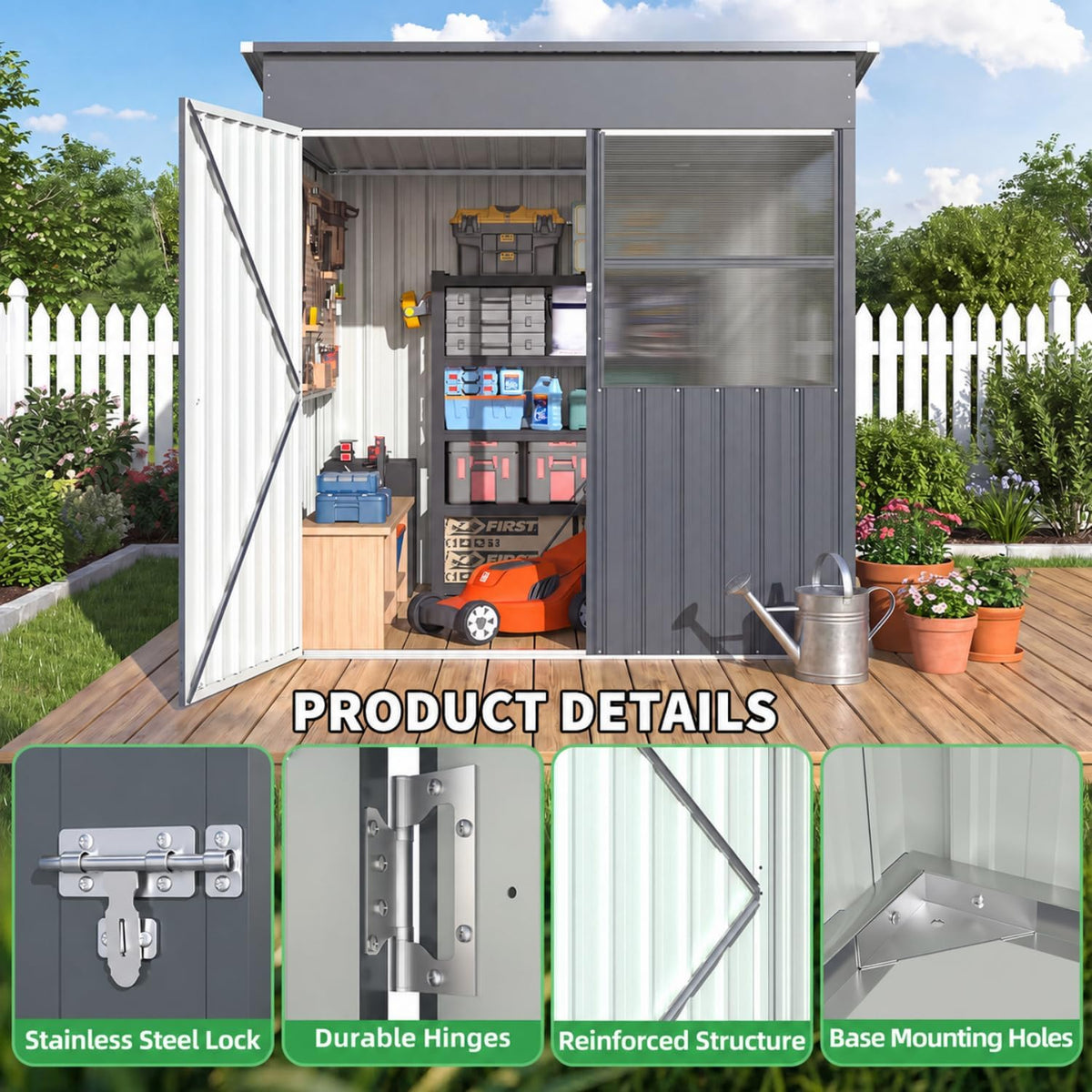 YODOLLA 6x6 Ft Metal Storage Shed with Translucent Panels