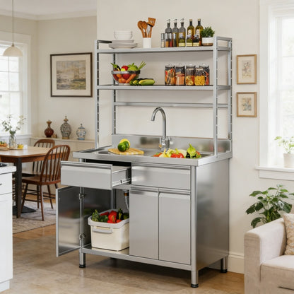 YODOLLA Stainless Steel Utility Sink with Shelves, Commercial Kitchen Sink