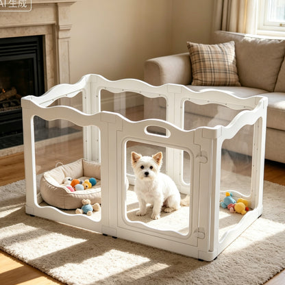 YODOLLA Pet Clear Acrylic Dog Playpen Indoor w/Door, 24" H, 6 Panels, White