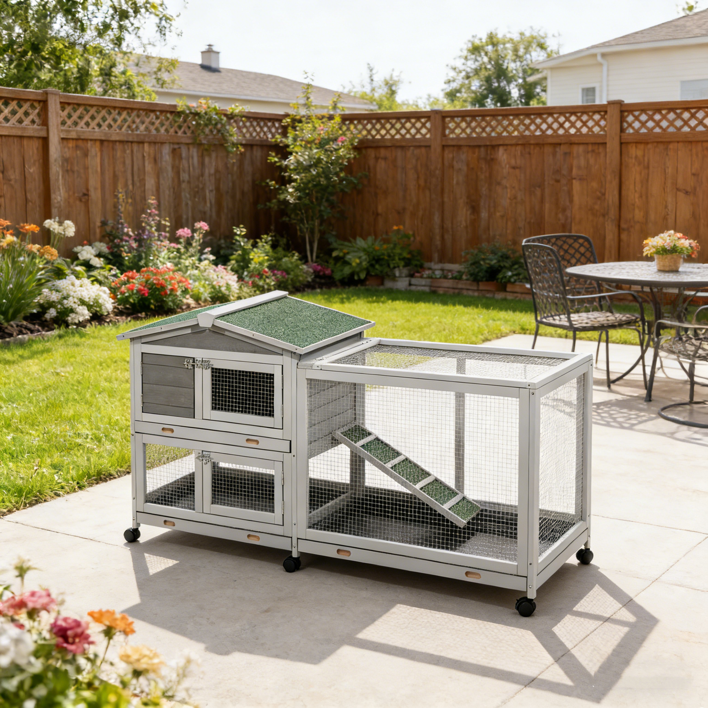 YODOLLA 62'' Rabbit Hutch Two Story Bunny Cage with No Leakage Tray & Waterproof Roof