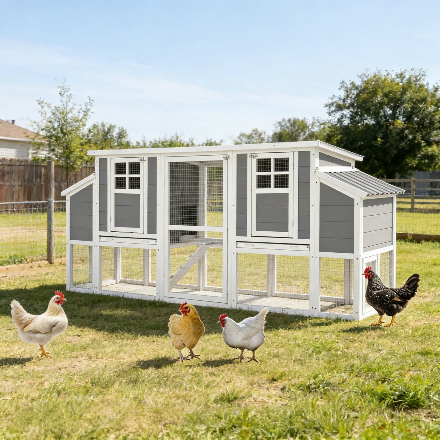 YODOLLA 98'' Extra Large Chicken Coop Wood Chicken House with 4 Nesting Boxes