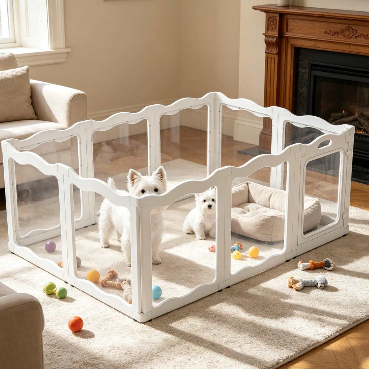YODOLLA Pet Clear Acrylic Dog Playpen Indoor w/Door, 24" H, 10 Panels, White