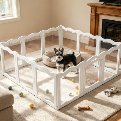 YODOLLA Clear Acrylic Dog Playpen Indoor, 24" H, 12 Panels, White
