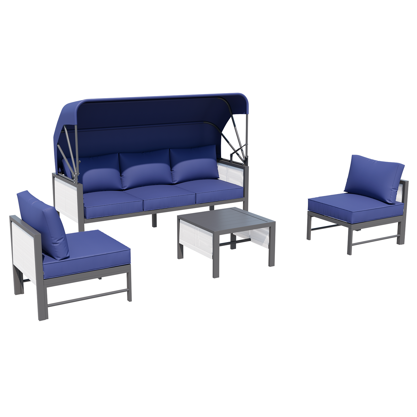 YODOLLA 4 Pieces Aluminum Patio Furniture Set, Retractable Canopy, Dark Blue
