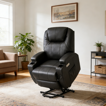 YODOLLA Power Lift Recliner Chair for Elderly with Side Pockets, PU Leather, Black