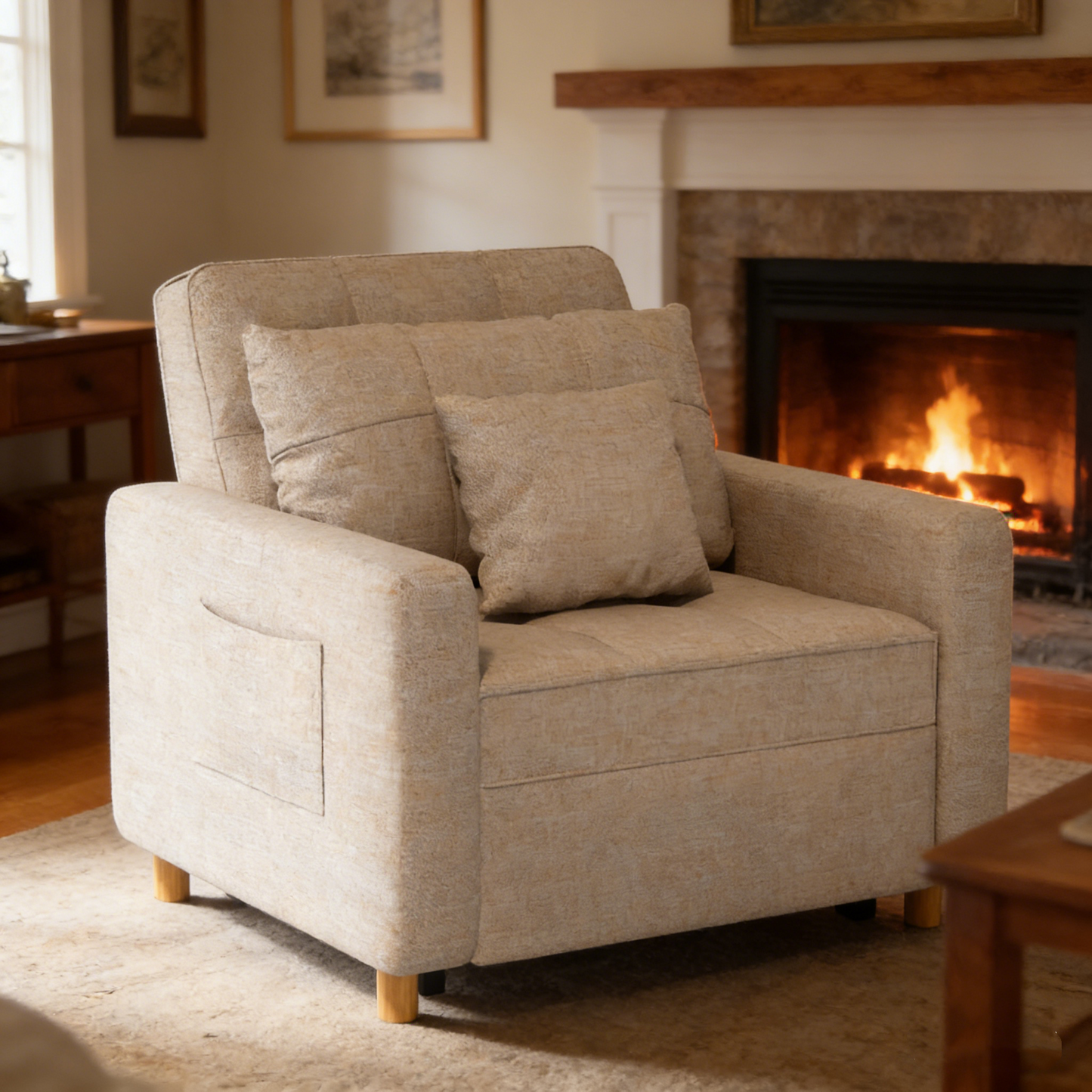 YODOLLA 36" Convertible Chair Bed, Beige