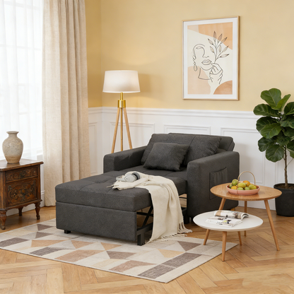 YODOLLA 36" Convertible Chair Bed, Black Leather