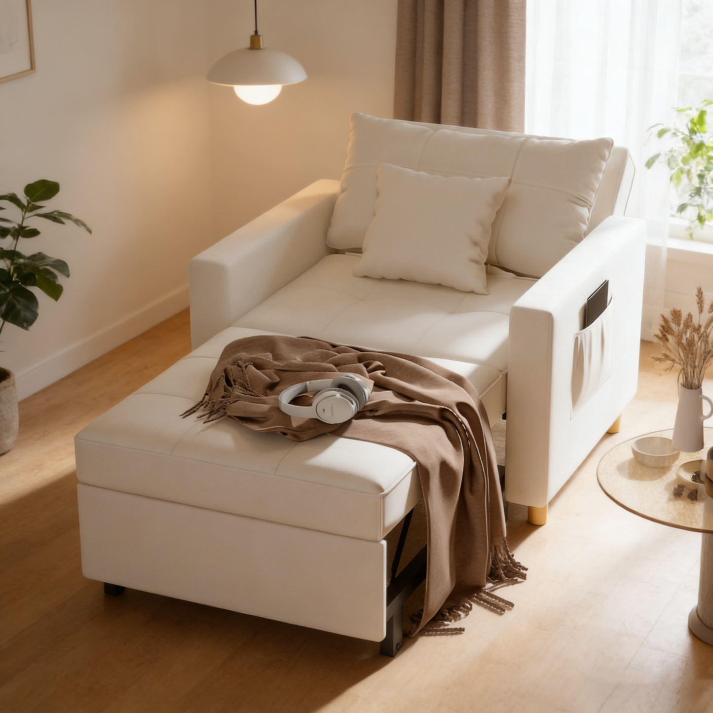 YODOLLA 36" Convertible Chair Bed, White