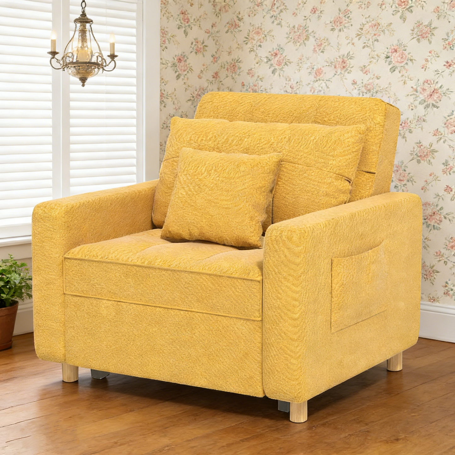 YODOLLA 36" Convertible Chair Bed, Yellow