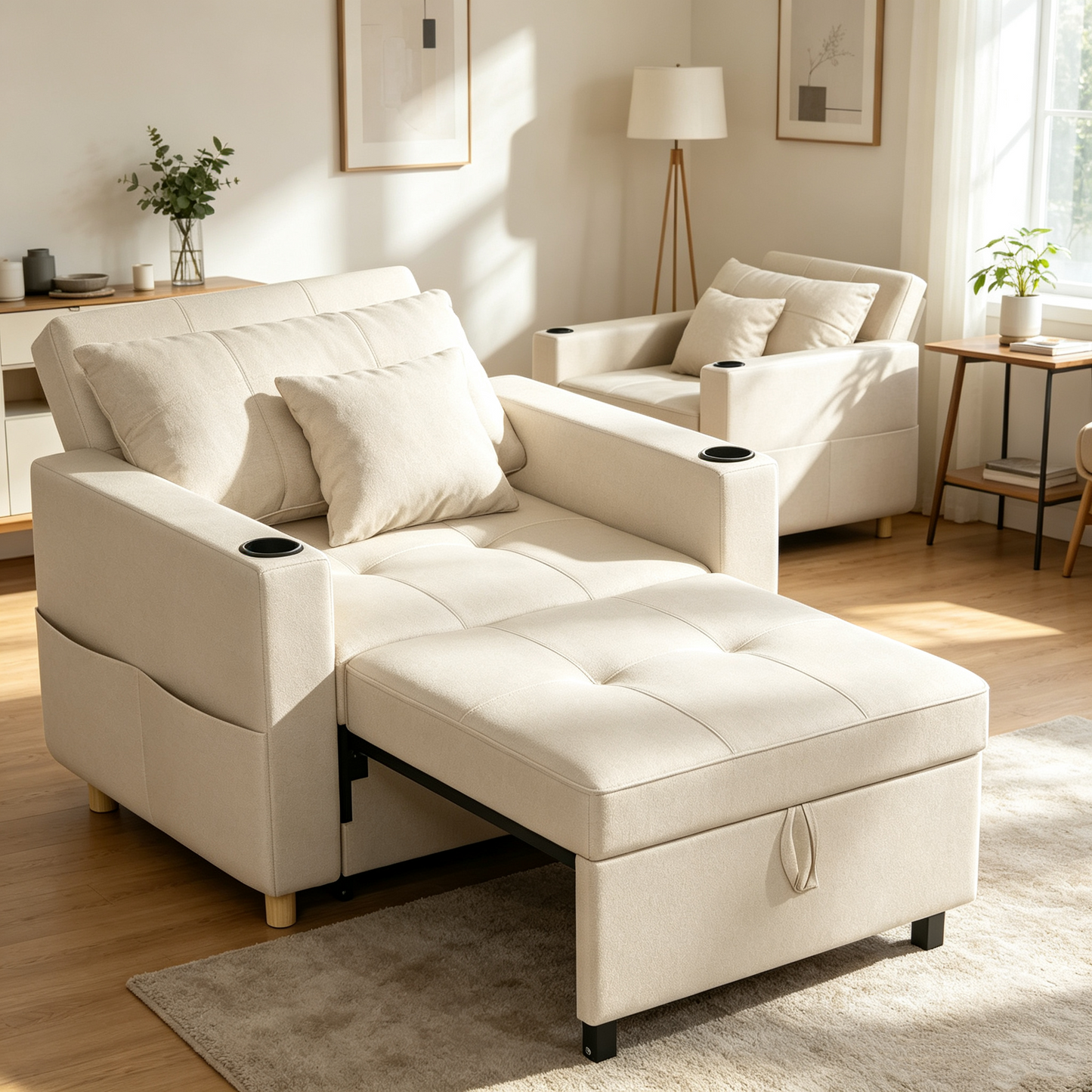 YODOLLA 36" Convertible Chair Bed, Beige
