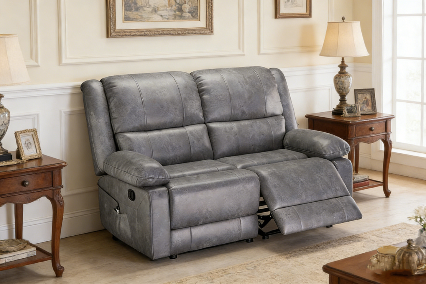 YODOLLA 2 Seat Loveseat Recliner with Heat&Massage Function, Faux Leather, Grey
