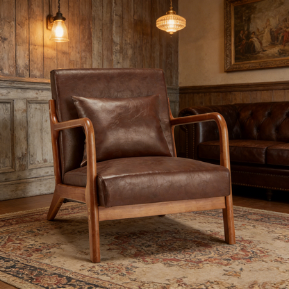 YODOLLA Accent Chair Reading Armchair, PU Leather Brown