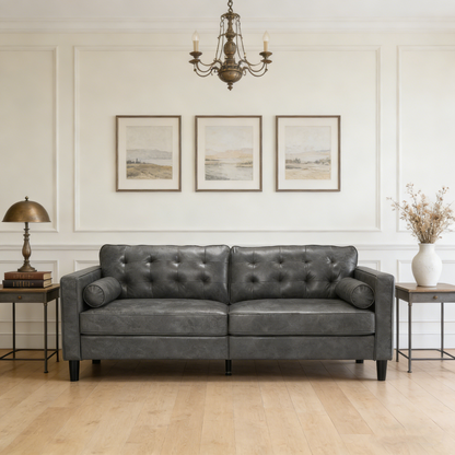 YODOLLA 84.2" 3-Seats Large Sofa Couch Couch, Faux Leather Gray