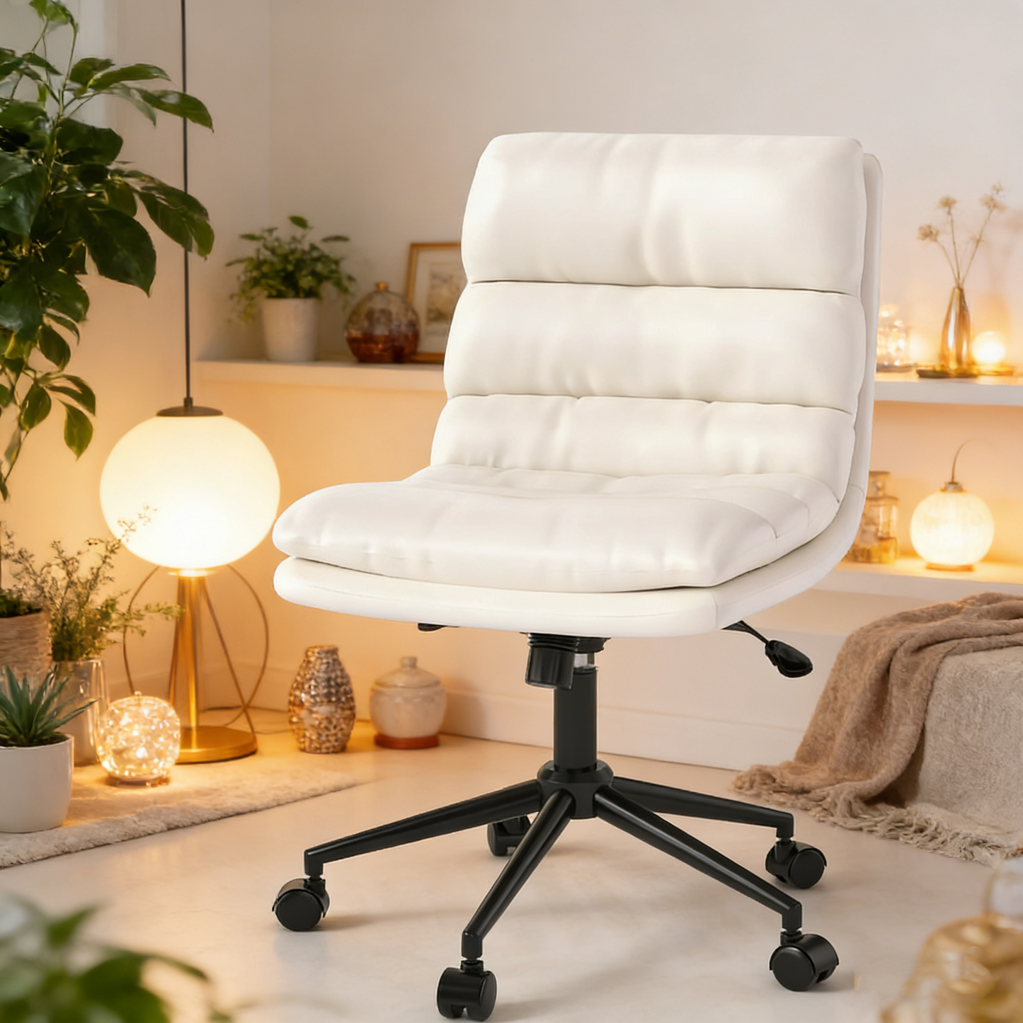 YODOLLA Office Chairs Swivel Desk Chair, PU Leather White
