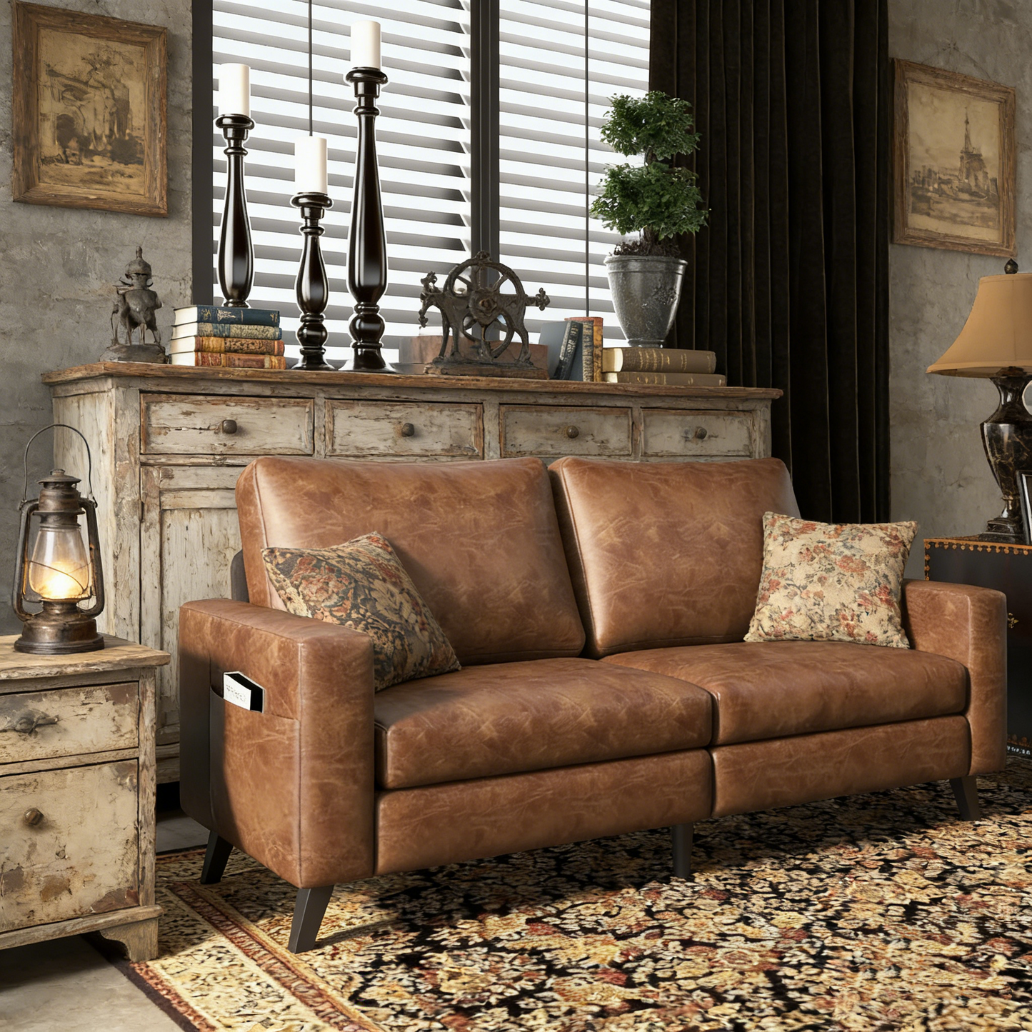 YODOLLA 79 Inch Sofa Couch for Living Room, Faux Leather, Brown