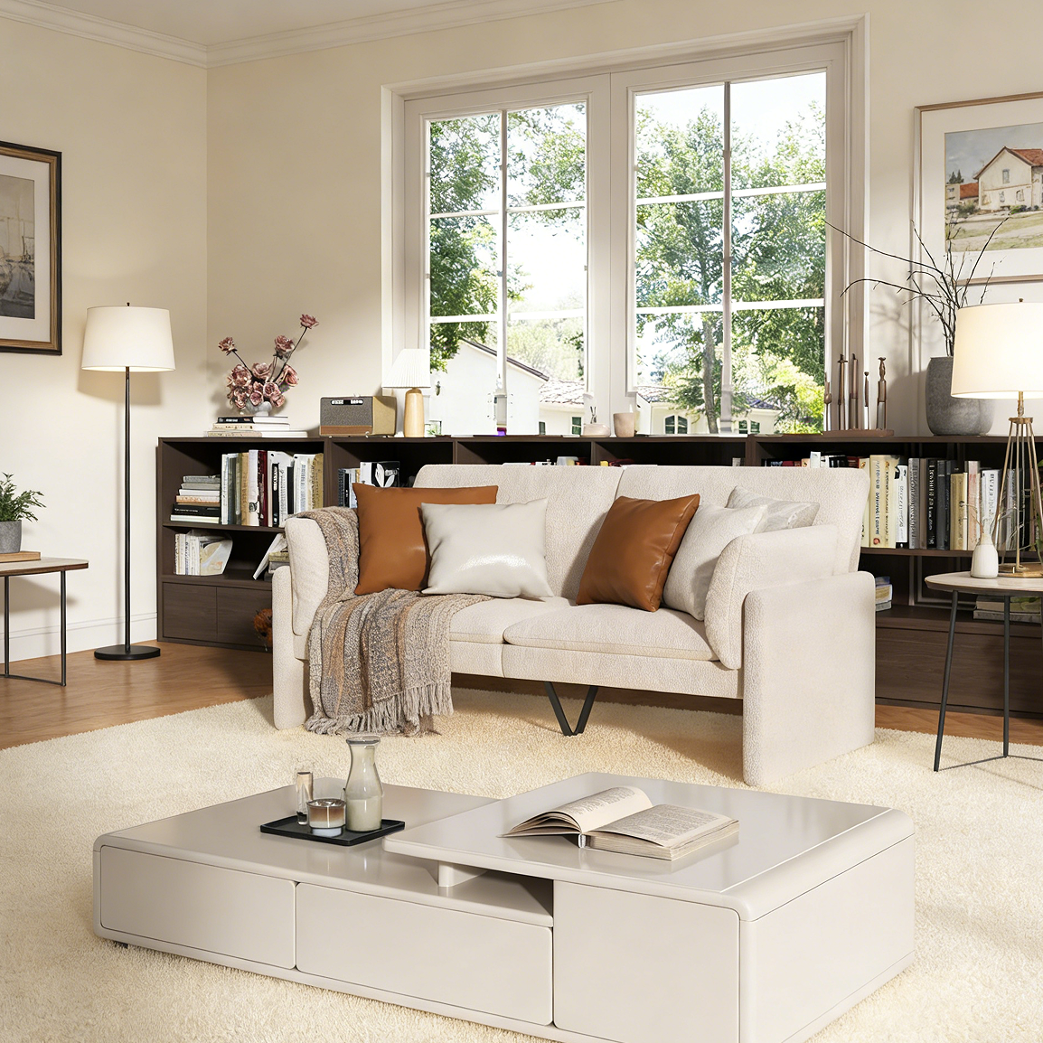 YODOLLA 68" Teddy Velvet Loveseat, Comfy 2-Seater Sofa, White