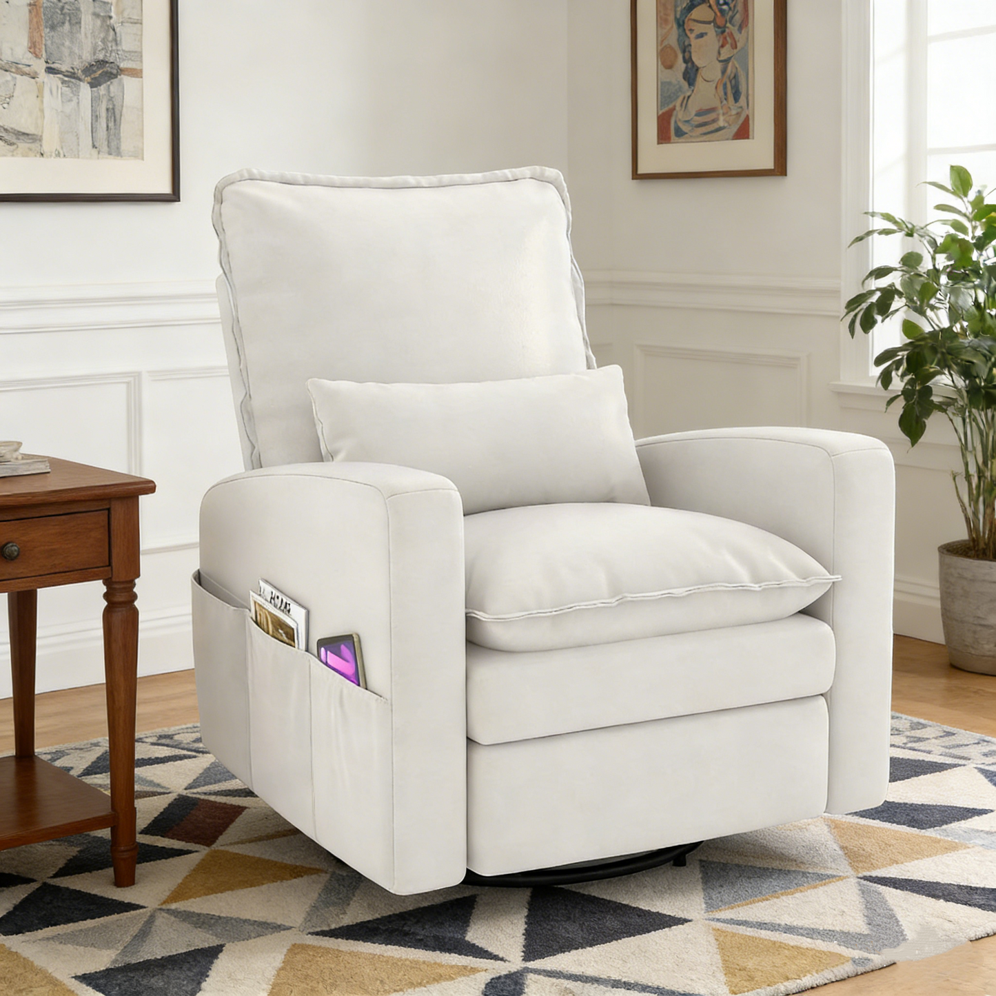 YODOLLA Rocking Chair Reclining Sofa Chair, Faux Leather White