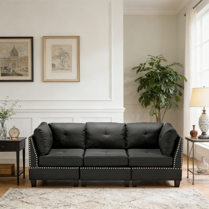 YODOLLA 88.6” L-Shaped Sofa Couch with Reversible Chaise, Fabric Black