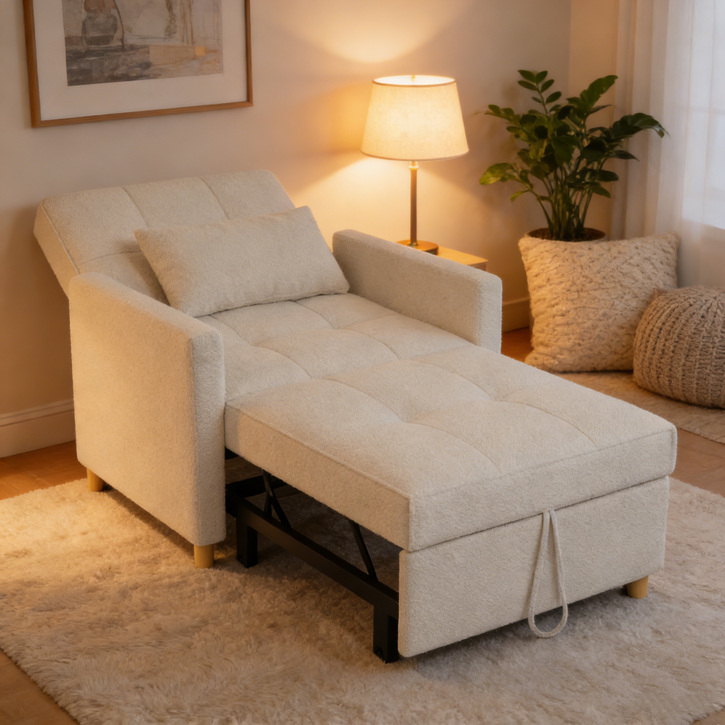 YODOLLA 3 in 1 Chair Bed Sleeper for Adults, Teddy White