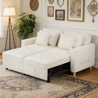 YODOLLA Comfortable 3-1 Convertible Sofa Bed,Teddy White