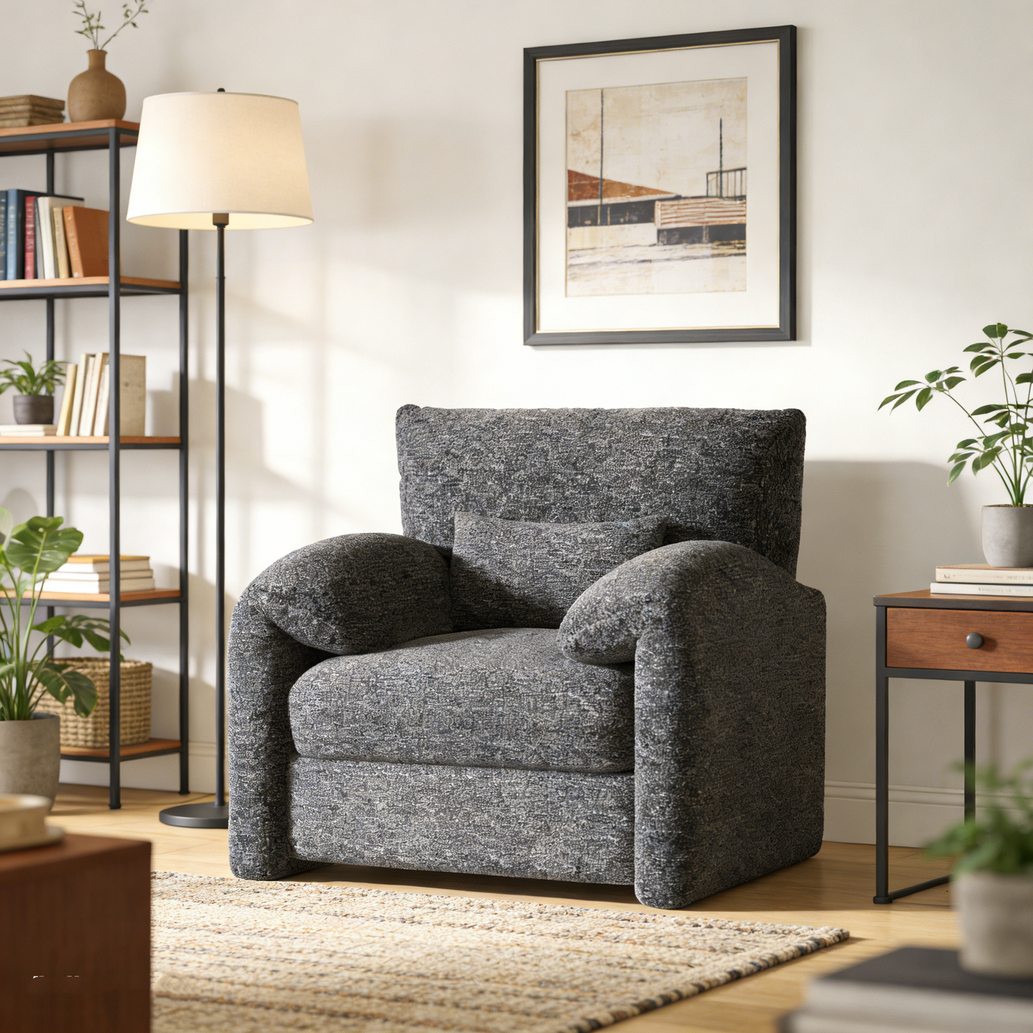 YODOLLA Oversized Armchair, Chenille Mid Century Accent Chair, Comfy Upholstered Single Sofa, Extra Wide Reading Chairs