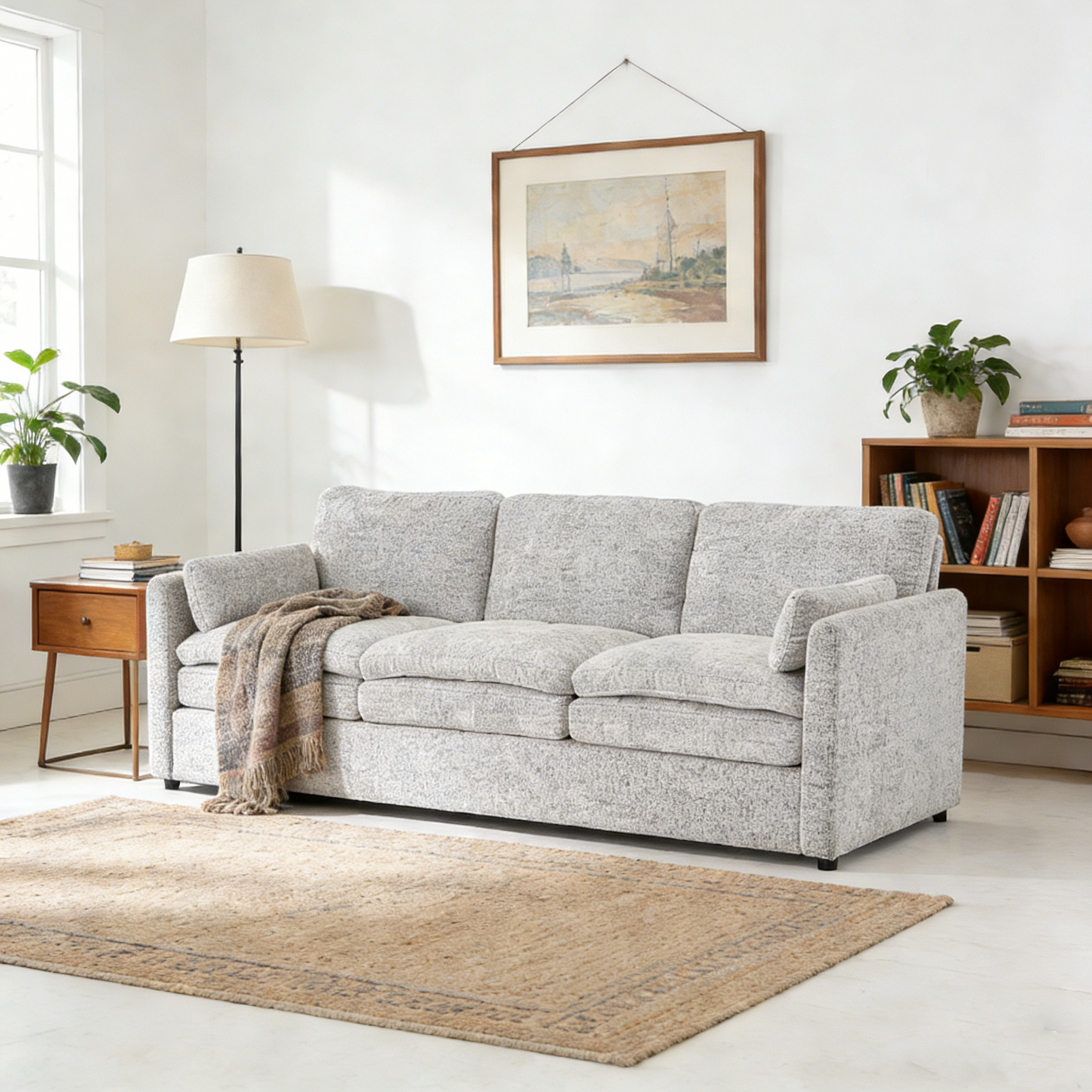 YODOLLA 89" Chenille Sofa, 3-Seater, 2 Removable Pillows, Gray