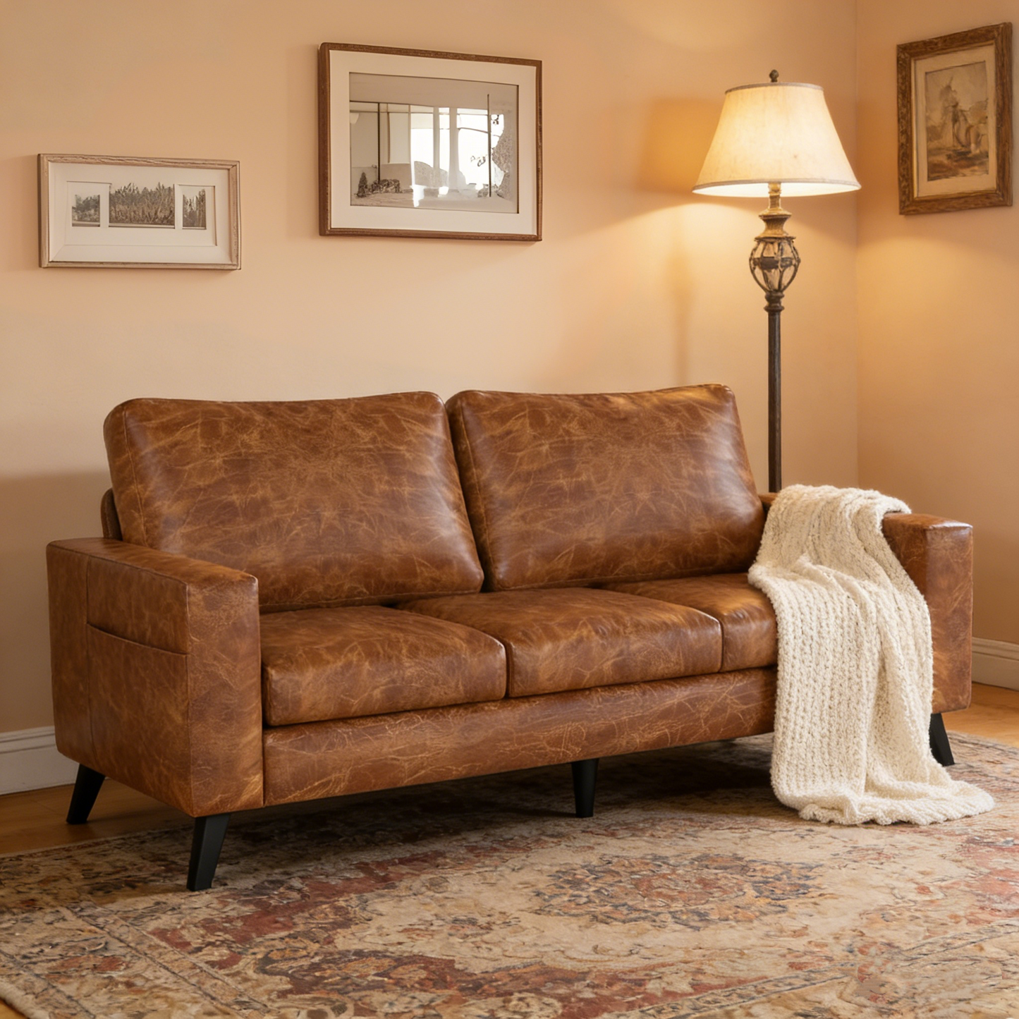 YODOLLA 79" 3-Seat Faux Leather Couch Modern Sofa