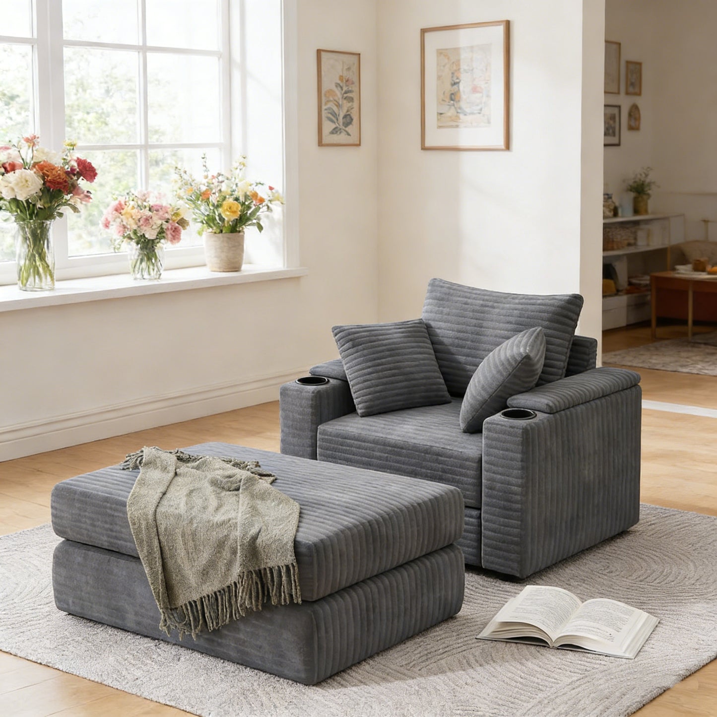 YODOLLA Chaise Lounge Chair Indoor, Oversized Sleeper Chair with Ottoman, Comfy Reading Sofa Armchair