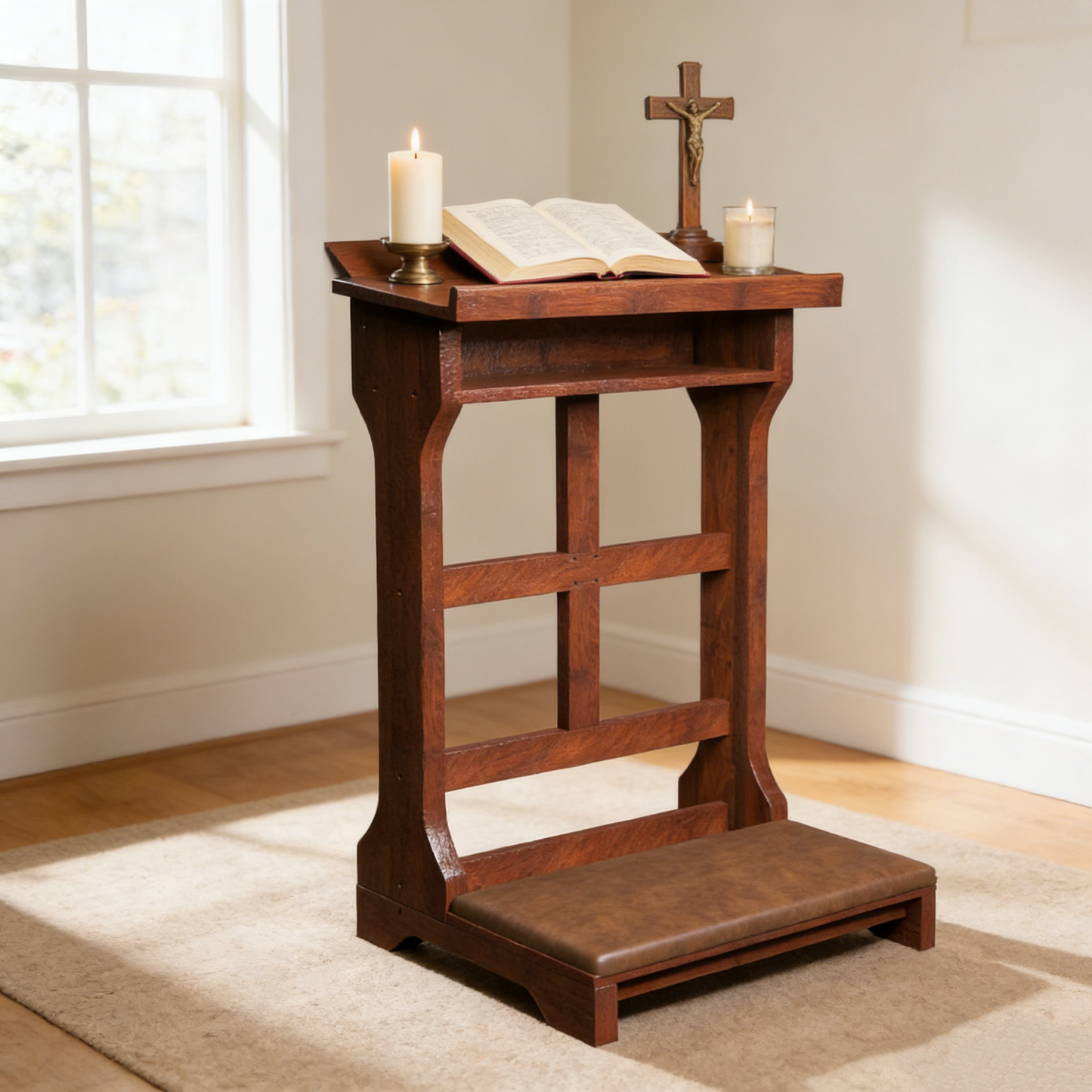 YODOLLA Wood Prayer Kneeler Bench with Storage Shelf & Soft Cushion