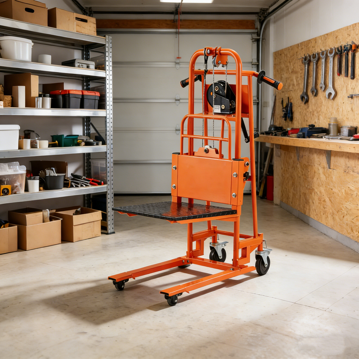 YODOLLA Material Lift Winch Stacker Manual Pallet Truck Dolly with Lockable Swivel Casters