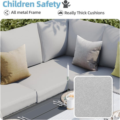 YODOLLA 7 Pieces Metal Patio Furniture Set, Light Grey