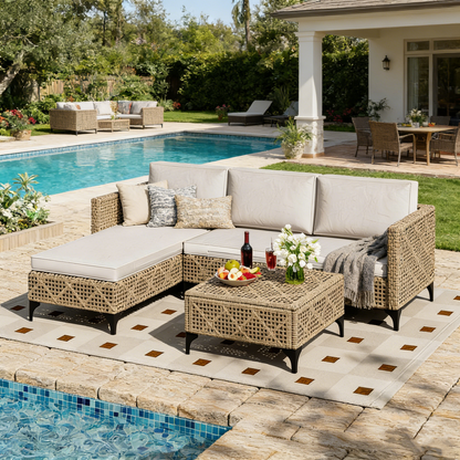 YODOLLA Small Outdoor Patio Furniture Set, 3 Pieces All Weather Wicker Rattan Sectional Sofa