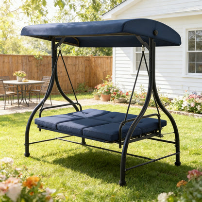 YODOLLA Patio Swing Set with Removable Backrest and Canopy, Blue