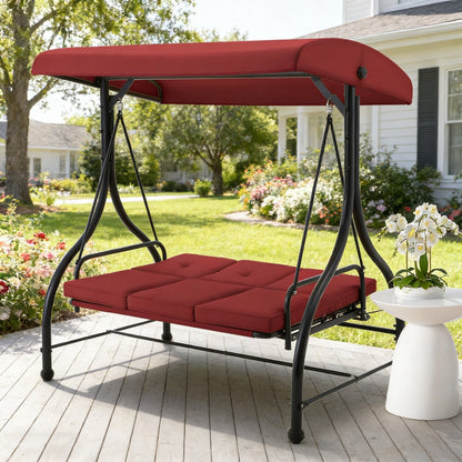 YODOLLA Patio Swing Set with Removable Backrest and Canopy, Red