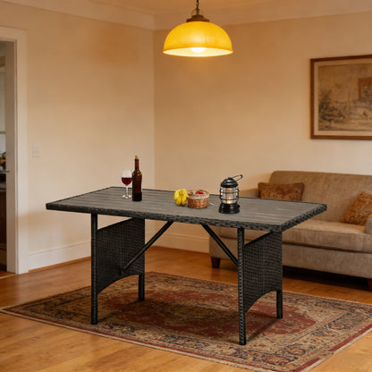 YODOLLA 54” Metal Frame Wicker Outdoor Dining Table, Black