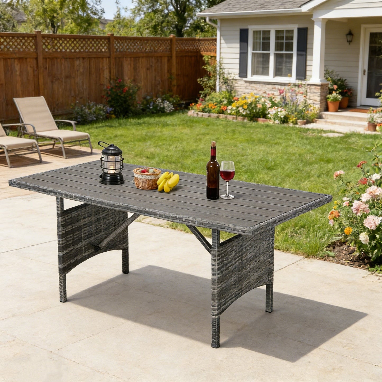 YODOLLA 54” Metal Frame Wicker Outdoor Dining Table, Gray