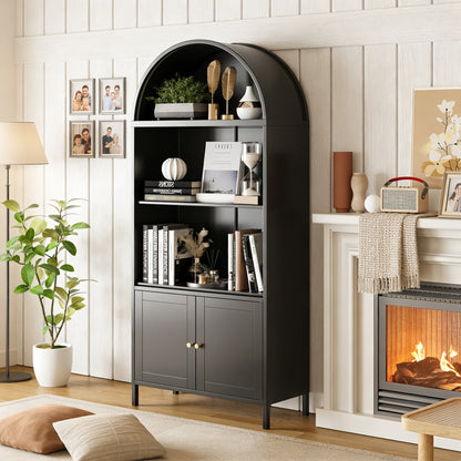 YODOLLA 73'' Arched Cabinet, Metal Kitchen Pantry with Adjustable Shelves, Modern Arched Storage Bookcase Display Cabinet