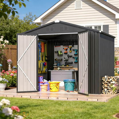 YODOLLA Shed 8' x 6' Metal Storage Shed for Ourdoor, Drak Grey
