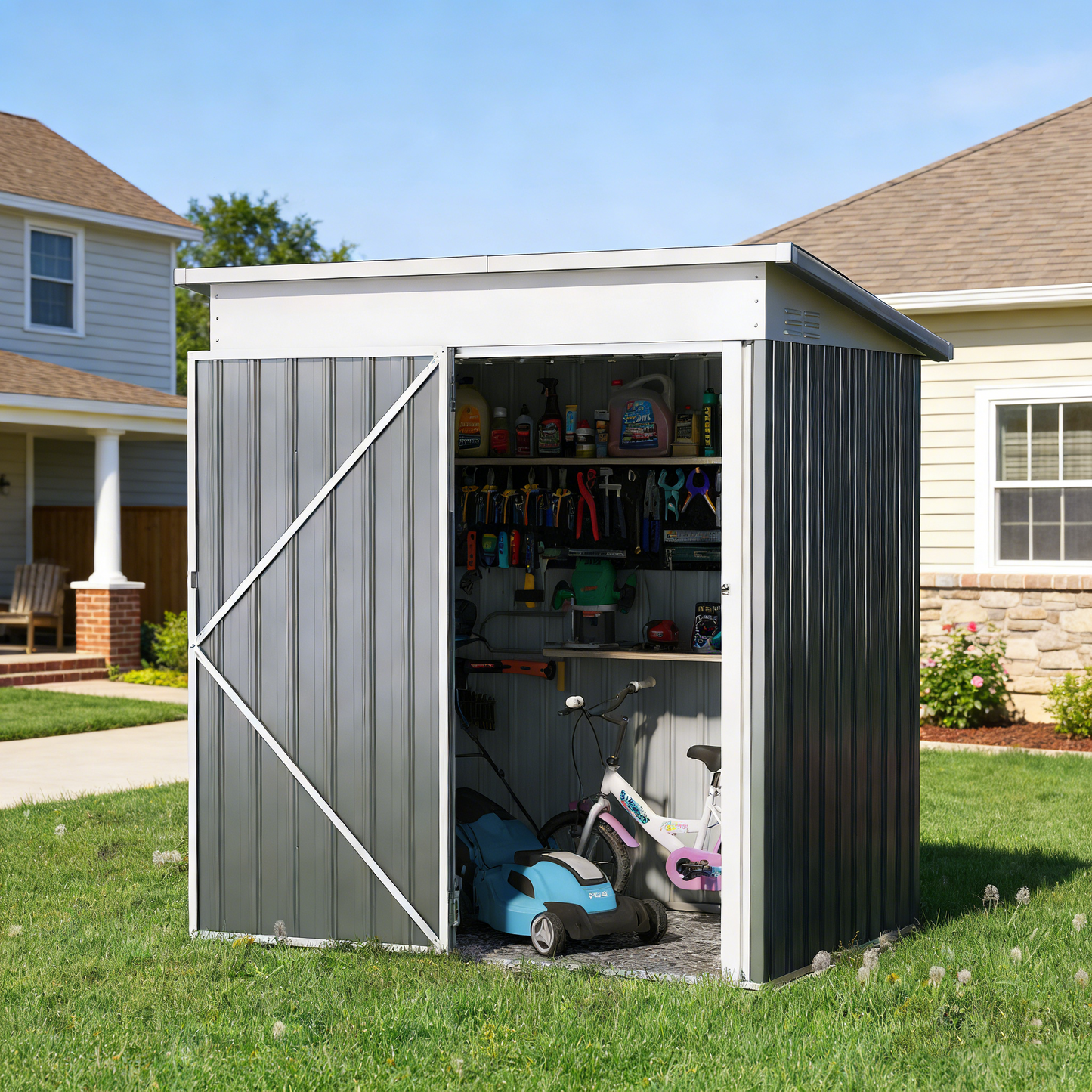 YODOLLA 5'x3' Outdoor Storage Shed, Dark Gray
