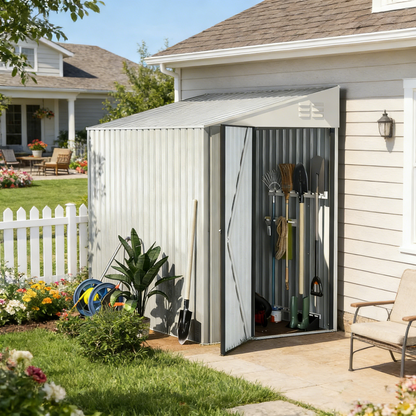 YODOLLA 4' x 7' Outdoor Lean to Storage Shed, White