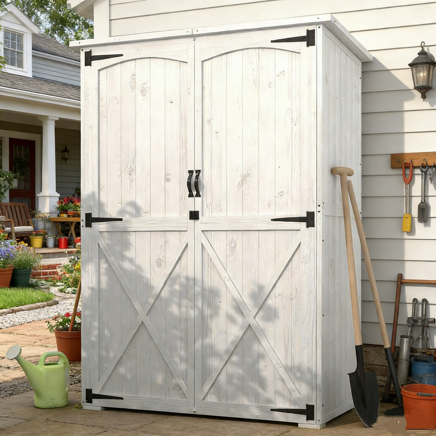 YODOLLA Outdoor Storage Shed with Waterproof Roof, Gray&White