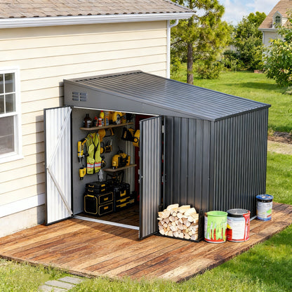 YODOLLA 8x10 Lean-to Shed, Outdoor Storage Shed, Dark Gray
