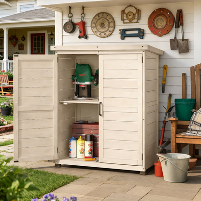 YODOLLA Outdoor Work Bench Storage Cabinet, Beige