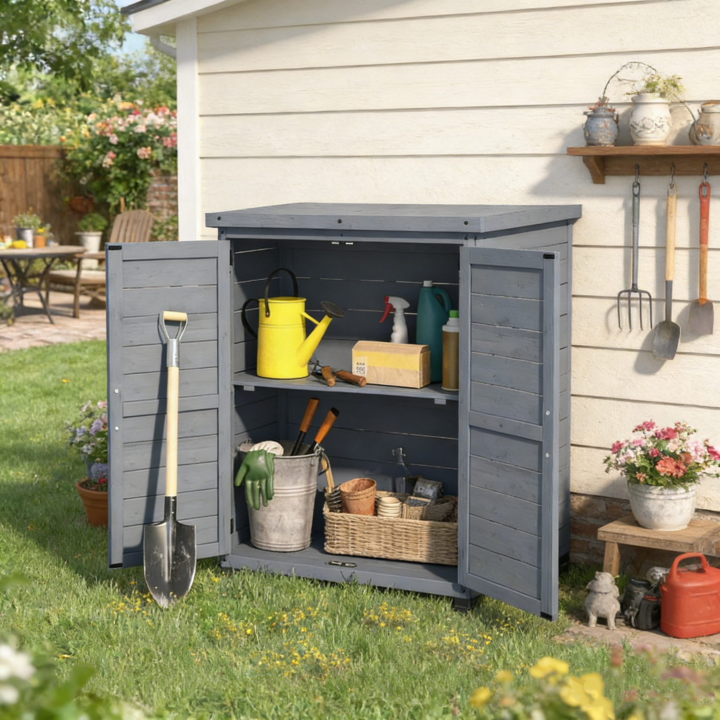 YODOLLA Outdoor Work Bench Storage Cabinet, Gray